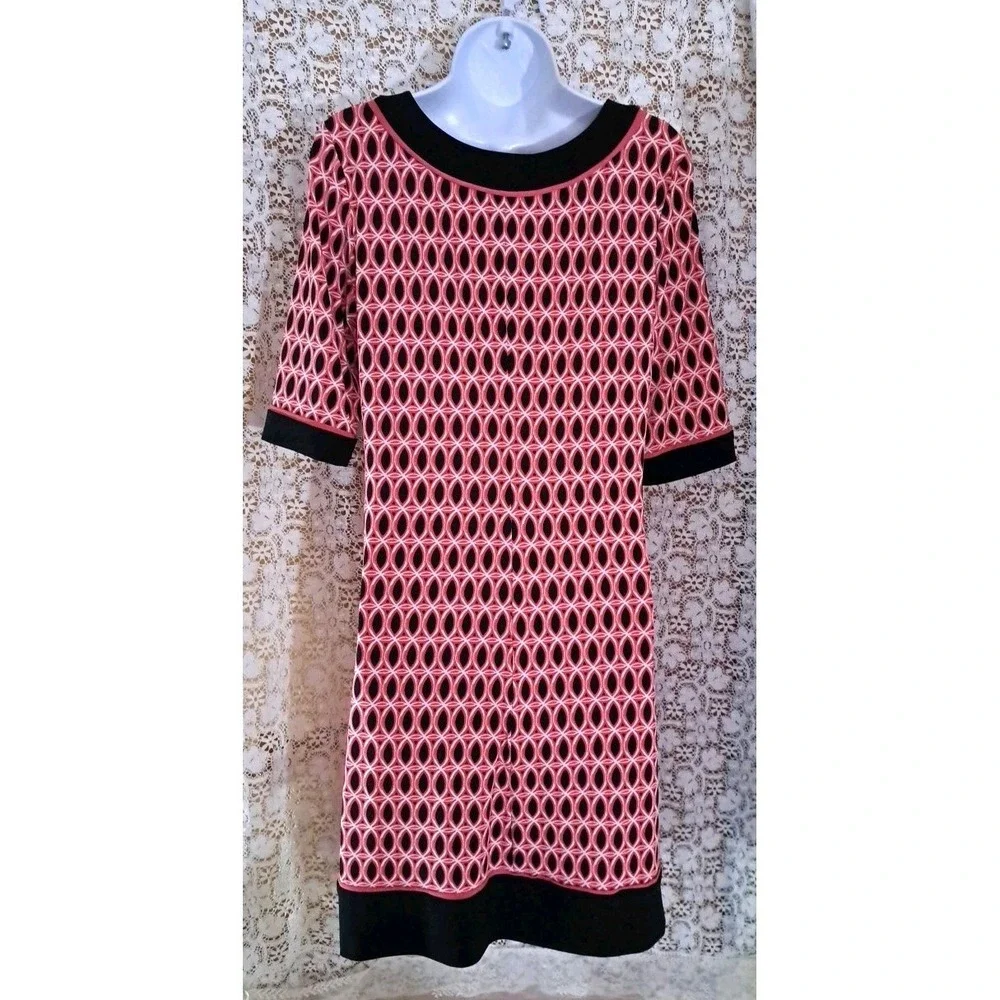 R&K Shift Dress M Pink/Black Geometric Print Colorblock‎ Stretch Career Casual
